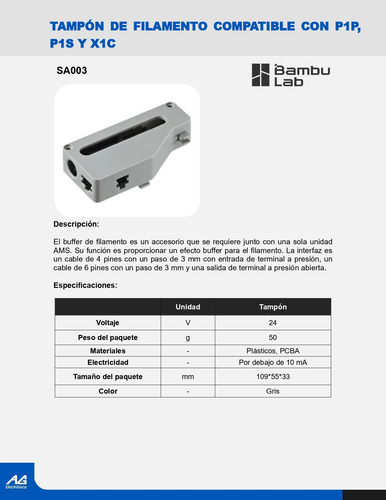 Tapon De Filamento Para P1p, P1s Y X1c Sa003 Bambu Lab
