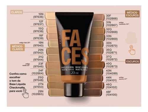 Base de maquillaje líquida mate Fps 8 Faces Natura, 20 ml, toneladas, Tom 32C 32Q