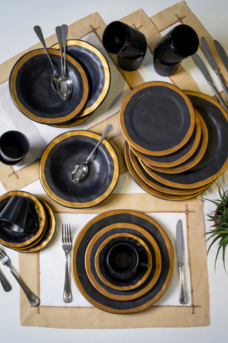 Aparelho de Jantar 20 pecas Preto, Linha amassada Scalla Ceramica