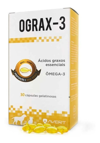 Suplemento Cães Gatos Avert Ograx-3 1000 30 Cápsulas