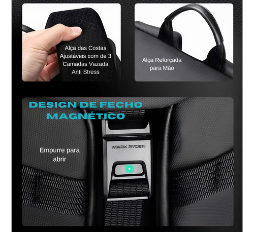 Mochila de viaje expandible de primera calidad de 22 a 29 litros para cuaderno de 17,3 Mark Ryden modelo Mr9779, color negro mate