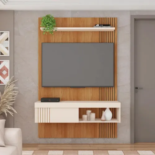 Painel Para Tv  Jade Caemmun 1,20 Cor Freijó/off White