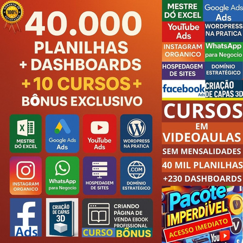 Planilhas Excel + Dashboards + Cursos + Bônus