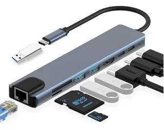 Adaptador Multipuerto Hdmi Hub Usb-c Con Ethernet 8 En 1 Usb