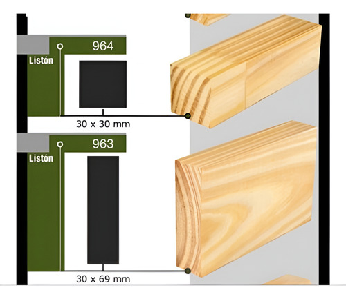 Liston 963 De Madera Pino Finger 20x69mm X 3,05mts