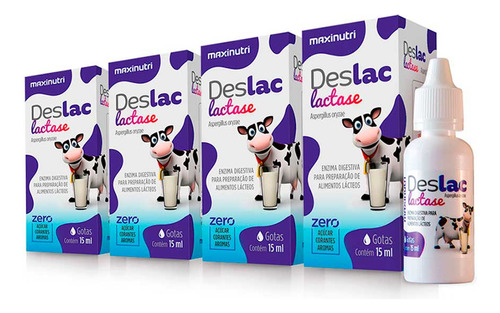 Kit 04 Deslac Lactase Gotas 15ml Maxinutri Sabor Sem Sabor