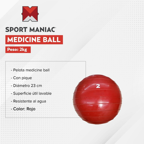 Imagen 2 de 4 de Pelota Medicine Ball Con Pique Con Peso 2 Kg Sport Maniac