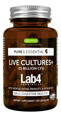 Live Cultures+ Lab4 Probioticos Y Prebioticos, Veganos Lacto