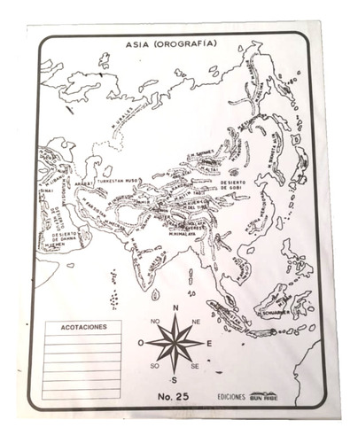 Mapa Asia Orografía Con Nombres T/carta C/100 Pzs