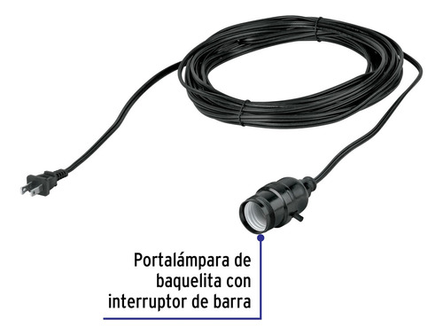 Portalámparas Con Cable De 10 M Volteck Color Negro