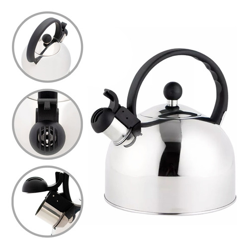 Chaleira Inox Com Apito Para Fogão Indução Gás Elétrico 2l