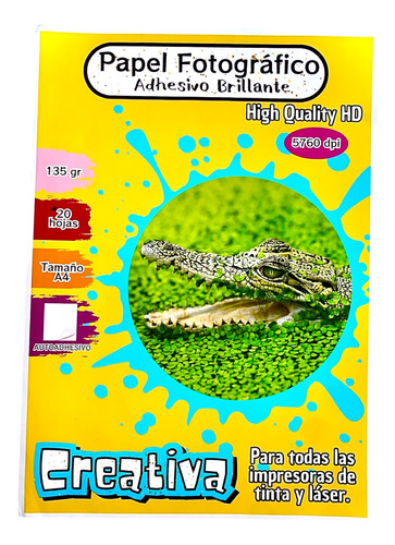 Papel Fotográfico Adhesivo Brillante 135g X 20 Hojas Blanco