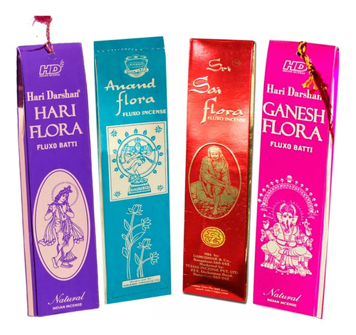 Inciensos Flora Surtido -sai, Ganesh, Hari, Anad 4 Pack