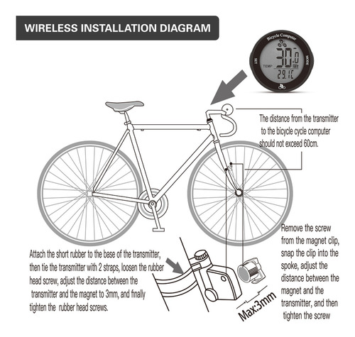 - Computadora De Bicicleta Inalámbrica Con Medidor Lcd Para