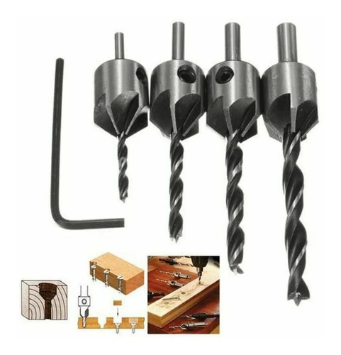 Juego 4 Pcs Brocas De Acero Avellanado Hss Para Madera