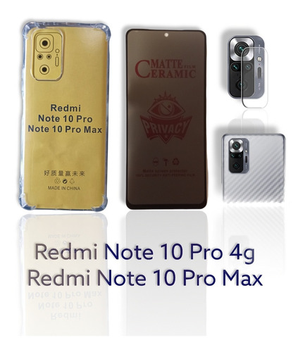 Kit Funda Silicón Y Micas Privacidad Redmi Note 10 Pro 4g