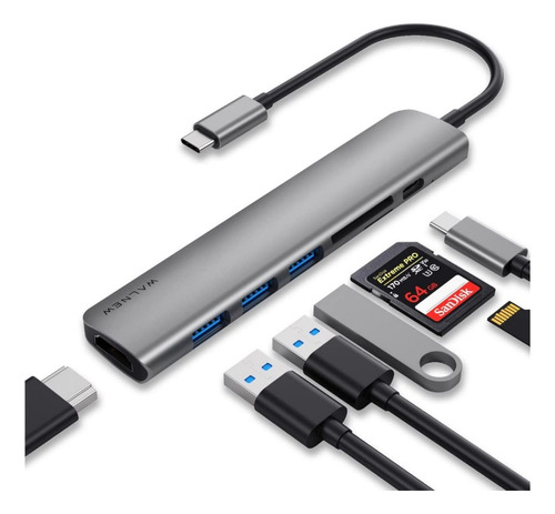 Hub Usb C Walnew 7 En 1 Con 4k Puertos Usb 3 Envio Inmediato