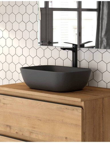Bacha Para Baño Black Apoyo Piazza A426 Porcelana Negra Acabado Negro Satinado Color Negro