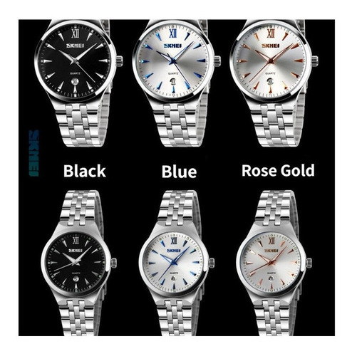 Reloj De Pareja Skmei Quartz Calendar Waterproof 2 Piezas Color Del Fondo Azul