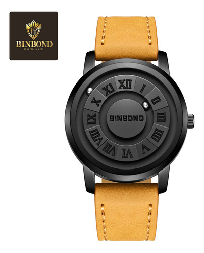 Binbond B234 Creative Reloj magnético de cuero de cuarzo para hombre con correa marrón