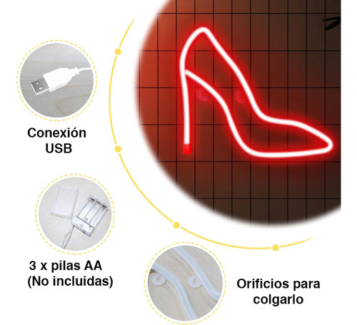 Letrero Led Neon Par Taco Tacon Zapato Rojo