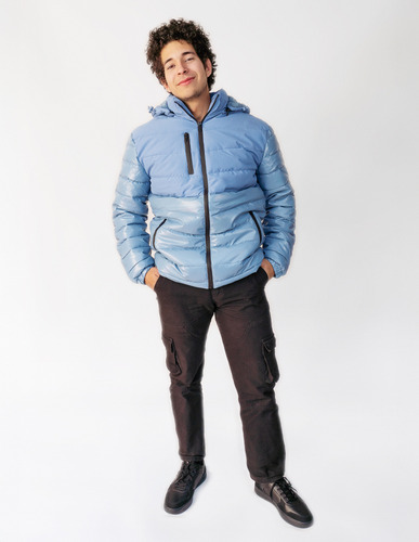 Chamarra Hombre Casual Abrigo Afelpada Con Capucha Azul