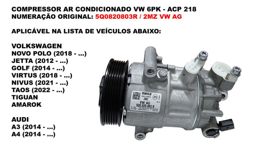 Compressor Ar Condicionado A3 Amarok Jetta Polo 5q0820803j