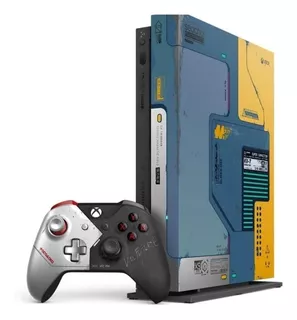 Microsoft Xbox One X 1TB Cyberpunk 2077 Special Edition Bundle color azul y amarillo