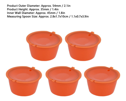 Cápsula De Café Naranja, 5 Unidades, 50 Ml, Reutilizable, Co