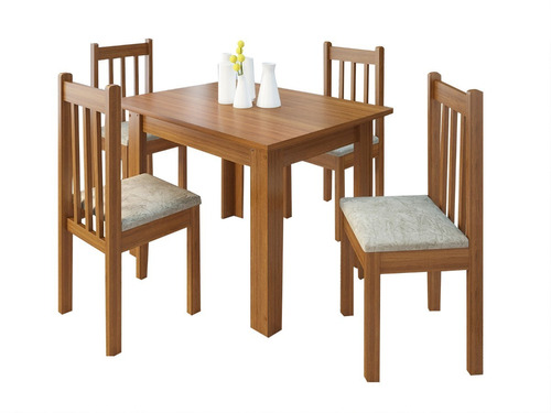 Juego De Comedor Mesa Y 4 Sillas Tapizadas Madera Maciza