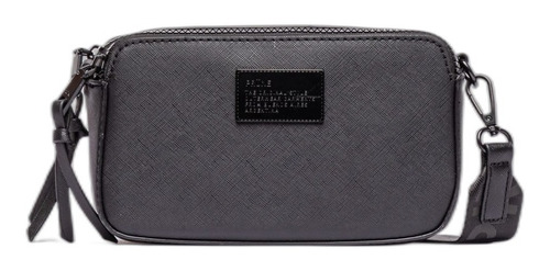 Cartera bandolera Prüne Penny diseño liso de cuero saffiano  negra con correa de hombro negra