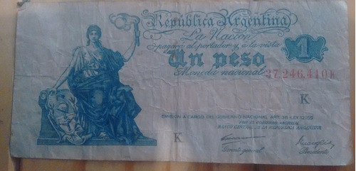 Billete Serie K - Un Pesos Moneda Nacional - Banco Central