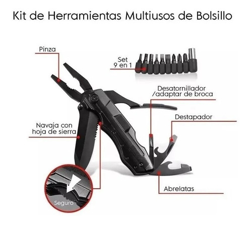 Imagen 4 de 7 de Navaja Multifunción Kit Herramientas Multiuso Pinza Y Funda