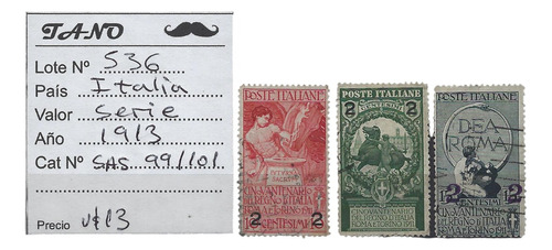 Lote536 Italia Serie Completa Año 1913 Sasonne#99/101