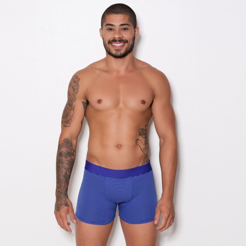 Cueca Boxer Adulto Risca De Giz Em Algodão Penteado