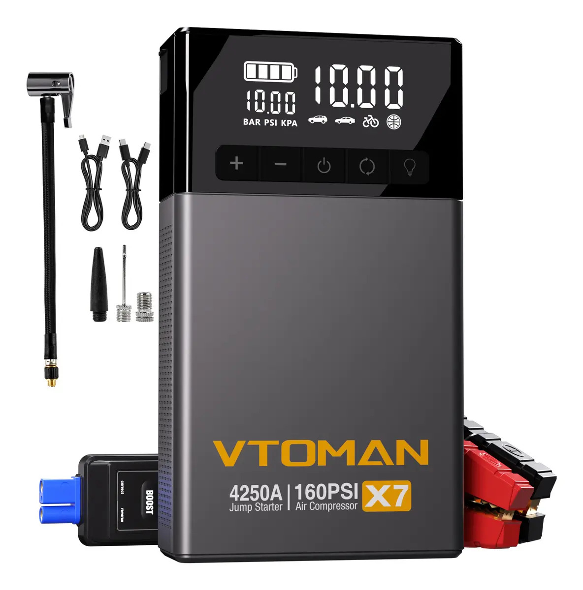 Arrancador de batería Vtoman X7 4250a con compresor inflador color gris