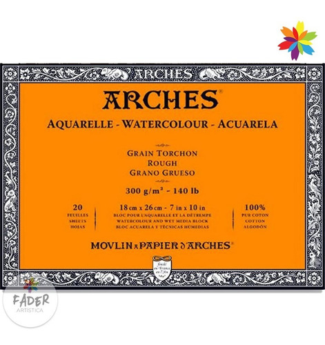 Bloc De Hojas Arches Acuarela 18x26 Grano Grueso 300g 20h