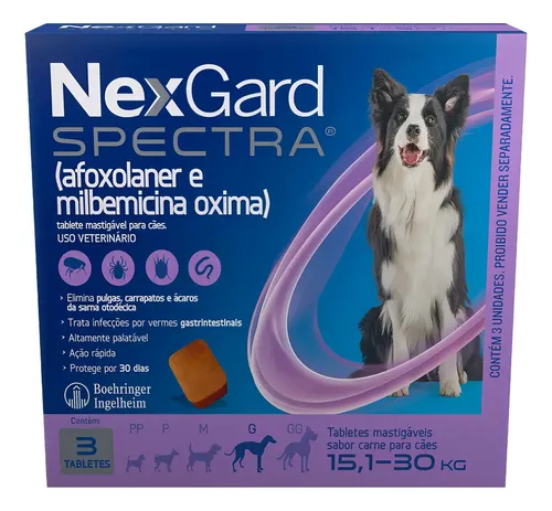 NexGard Spectra 15,1-30kg 3 Comprimidos Antipulgas Carrapatos Sar...