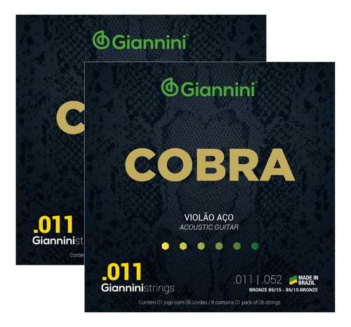 Kit 2 Encordoamentos Giannini Cobra 011 P/ Violão Aço