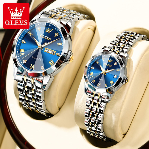Relojes Olevs Con Calendario Luminoso Para Pareja, 2 Unidade