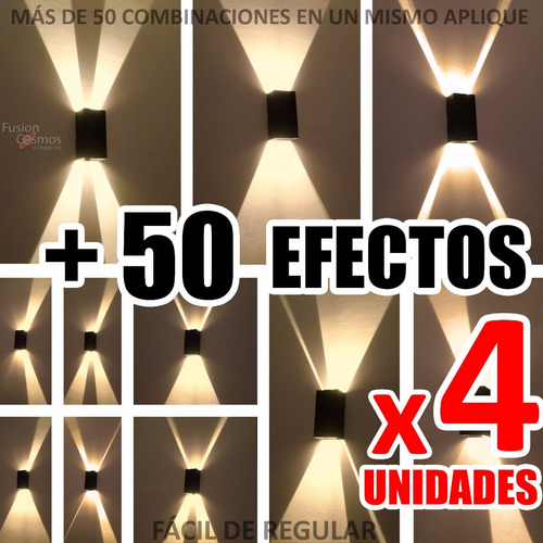 Aplique Pared Interior Bidireccional 50 Efectos En 1 Pack X4 Luz Iluminacion Transformable Regulable Living Comedor Fx