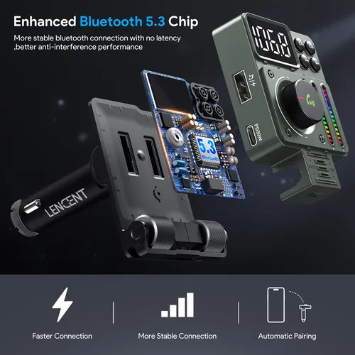 Transmisor Fm Bluetooth 5.3 Para Automóvil Con Carga Rápida