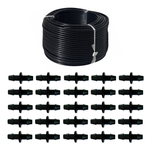 Imagen 1 de 1 de Kit Micro Tubo 4/7 Mm Flexible Riego 100 Mt Y 200 Coples 4/7