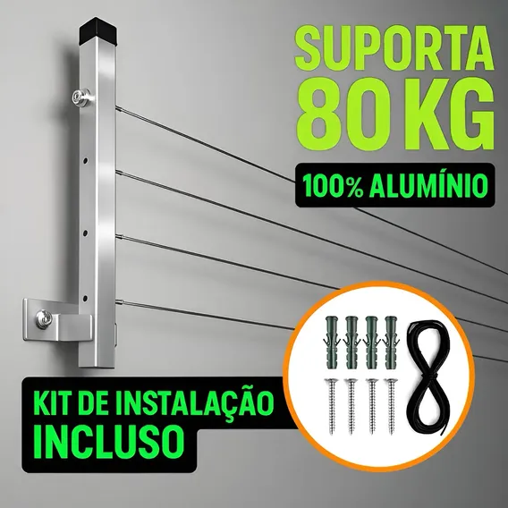 Varal 2 Hastes Em Alumínio Premium Dobravel Até 80kg