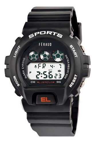 Reloj Feraud Hombre Deporte Negro Digital 50m Alarma