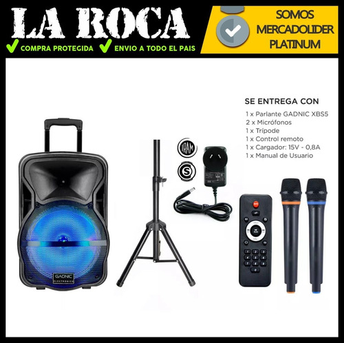 Bafle Potenciado 15 4000w Bluetooth Usb Sd Bateria Luces Led