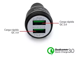 Cargador Auto 12v Premium 2 Usb Quick Charge 3.0 Salida 12v