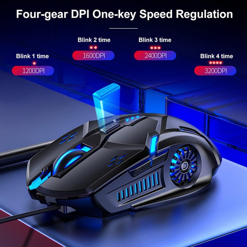 Mouse De Juego Ergonomico Led Rgb Raton Usb 3200 Negro Gamer Color Negro Colorido