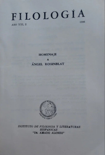 Filologia: Homenaje A Angel Rosenblat (Usado)