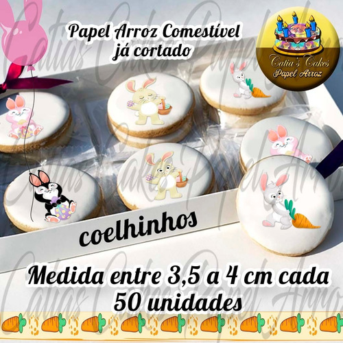 Imagem 1 de 1 de Páscoa Papel De Arroz Para Biscoito Coelhos 50 Unidades